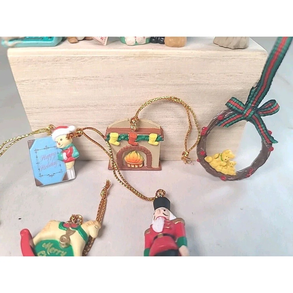 Vintage Set Of 9 Miniature Christmas Ornaments Squirrel Owl Mouse